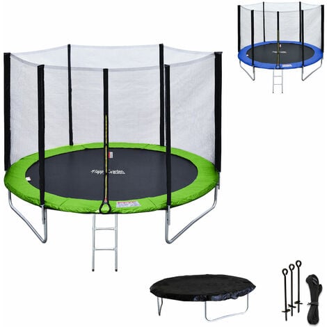 HAPPY GARDEN Pack Premium Trampoline 180cm réversible vert / bleu CAIRNS + filet, échelle, bâche et kit d'ancrage