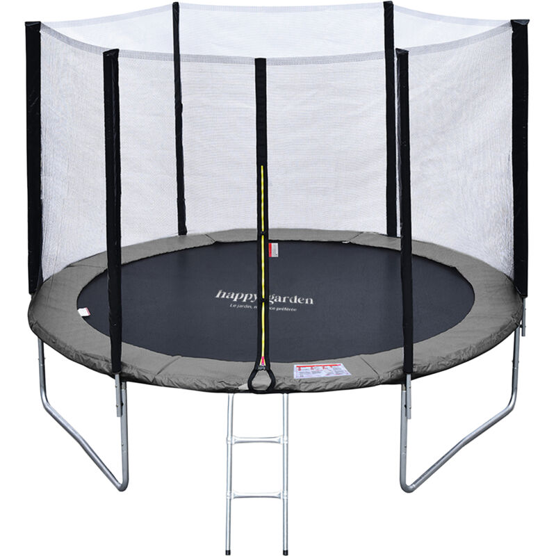 Pack Premium Trampoline &Oslash;305cm gris et rose avec filet + &eacute;chelle + b&acirc;che + kit d'ancrage