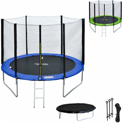 Pack Premium Trampoline 305cm réversible bleu / vert ADELAÏDE + filet, échelle, bâche et kit d'ancrage