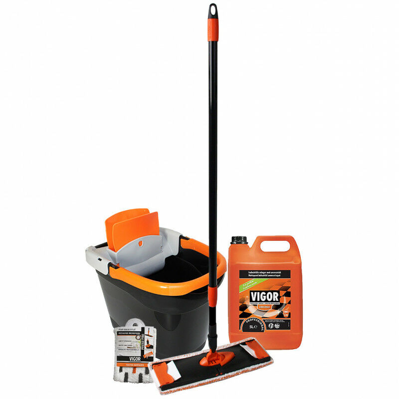 Pack Press' Pro : Seau + Essoreur + Balai + Recharge + Nettoyant 5L Vigor