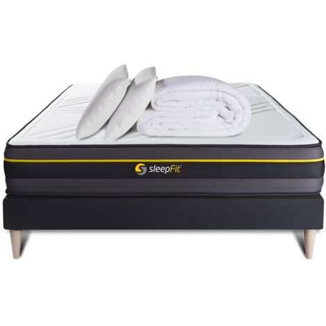 Pack prêt à dormir 180x200 matelas ACTIVE + sommier kit noir + 2 oreillers mémoire de forme 60x40cm + Couette Percale 260x240cm