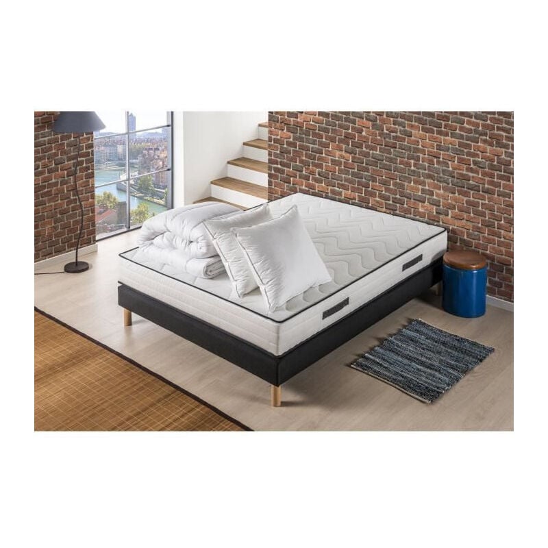 Deko Dream - confort - Pack pret a dormir - Matelas + sommier 160x200 + couette + 2 oreillers