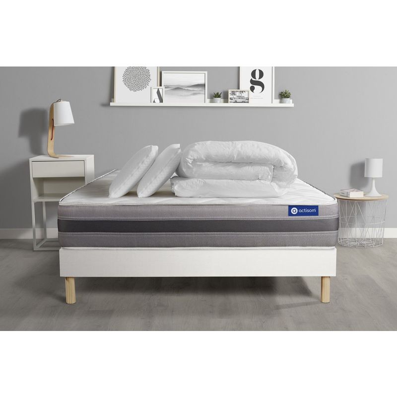 Ensemble matelas sommier Actimemo relax 180 x 200 cm 2 oreillers et couette Mémoire de forme - Couleur : Blanc - Blanc