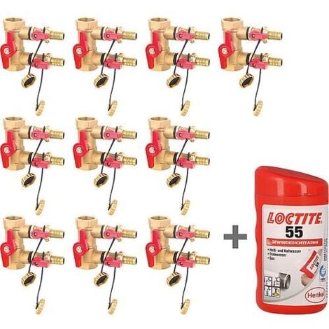 Pack promo 10x unité de rinçage et de remplissage DN 25 - 1 femelle 2xKFE 1/2 + fil d'étanchéité fileté gratuit LOCTITE® 55,