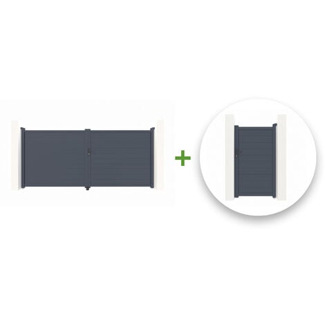 CASANOOV Pack puerta batiente 3m EIGER 300 x 180 cm + puerta peatonal EIGER 100 x 180 cm