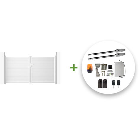 Pack puerta batiente automática 3m EIGER 300 x 160 cm blanco + motor TANKER B250