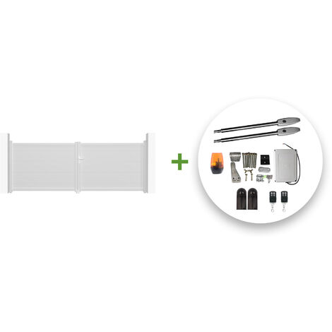 Pack puerta batiente automática 4m EIGER 400 x 140 cm blanca + motor TANKER B250