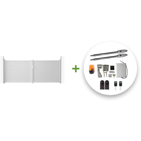 Pack puerta batiente automática 4m EIGER 400 x 160 cm blanco + motor TANKER B250