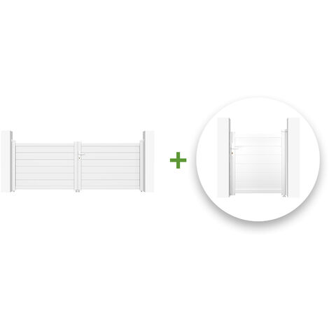Pack puerta batiente EIGER 300 x 115 + Puerta peatonal EIGER 100 x 115 Blanco