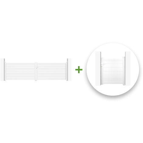 Pack puerta batiente EIGER 400 x 115 + Puerta peatonal EIGER 100 x 115 Blanca