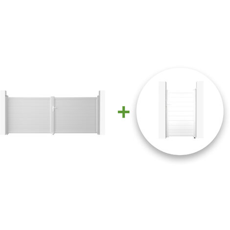 Pack puerta batiente EIGER 400 x 160 cm + Puerta peatonal EIGER 100 x 160 cm Blanca