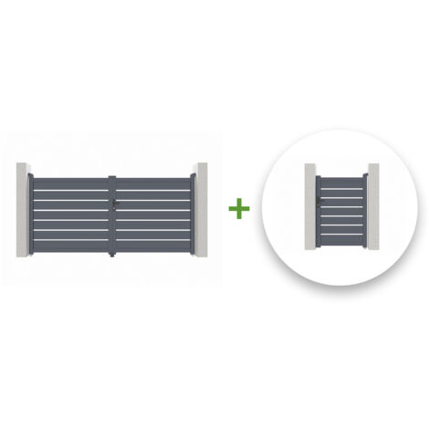 Pack puerta batiente VOGEL 300 x 140 cm + Puerta VOGEL 100 x 140 cm Gris