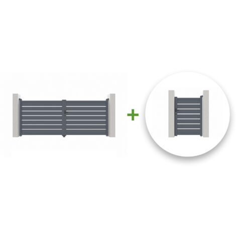 Pack puerta batiente VOGEL 350 x 140 cm + Puerta peatonal VOGEL 100 x 140 cm Gris