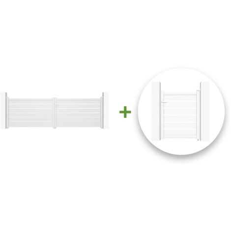 Pack puerta batiente VOGEL 400 x 120 + Puerta peatonal VOGEL 100 x 120 Blanco