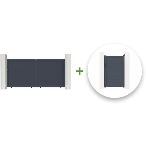 CASANOOV Pack puerta corredera 3m EIGER 300 x 160 cm + puerta peatonal EIGER 100 x 160 cm Gris