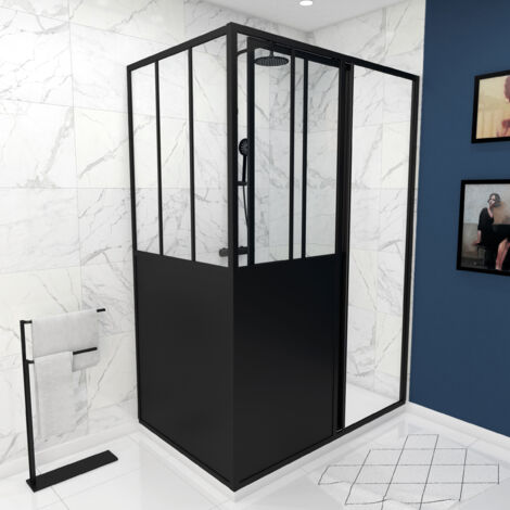 Pack puerta corredera + panel lateral + plato de ducha blanco 120x80