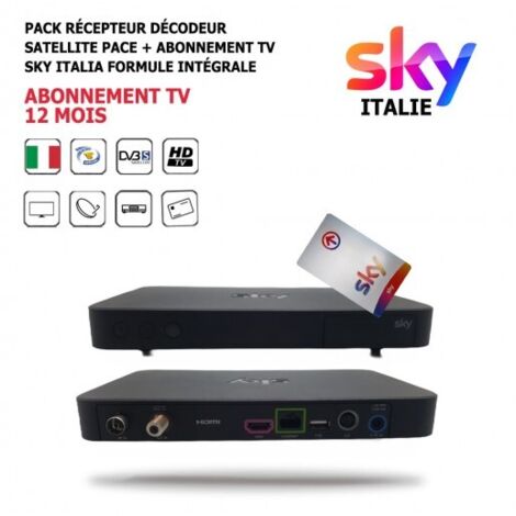 Pack Récepteur Décodeur Satellite Pace + Abonnement Tv Sky Italia Formule Intégrale 12 mois, 120 Chaines, HD, Via Sat Host Hotbird 13°Est