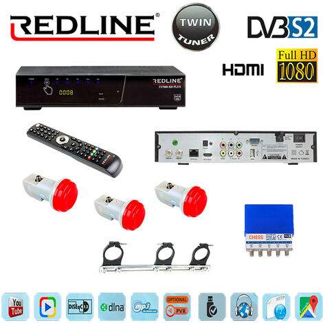 PACK RECEPTEUR TS7000 DOUBLE TUNER FREE-TO-AIR + COMMUTATEUR DISEQC 4/1 + 3 LNB + SUPPORT X 3 LNB