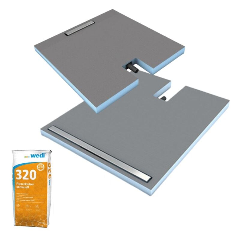 Wedi - Receveur à carreler 90 x 90 cm Fundo Plano Linea - barrette courte - écoulement linéaire sortie sur le petit coté + 320