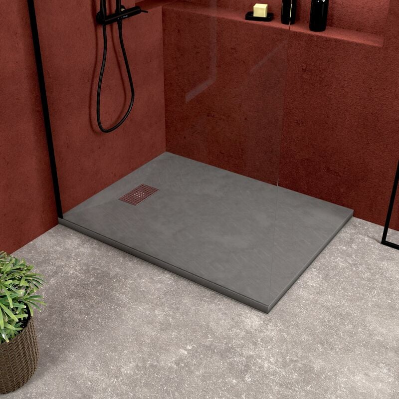 Pack Receveur Gris Effet Pierre 90x120 cm et Grille décor Perforée en Inox