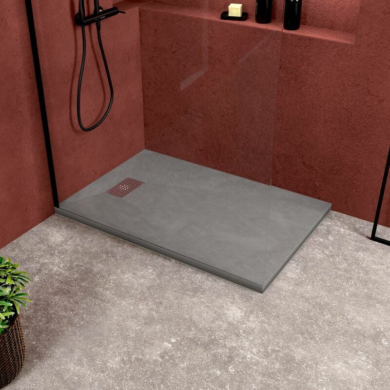 Pack Receveur Gris Effet Pierre 90x140 cm et Grille décor Perforée en Inox