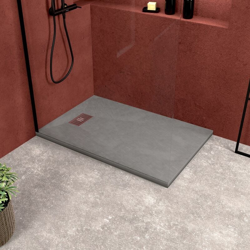 Pack Receveur Gris Effet Pierre 80x120 cm et Grille décor Linéaire en Inox