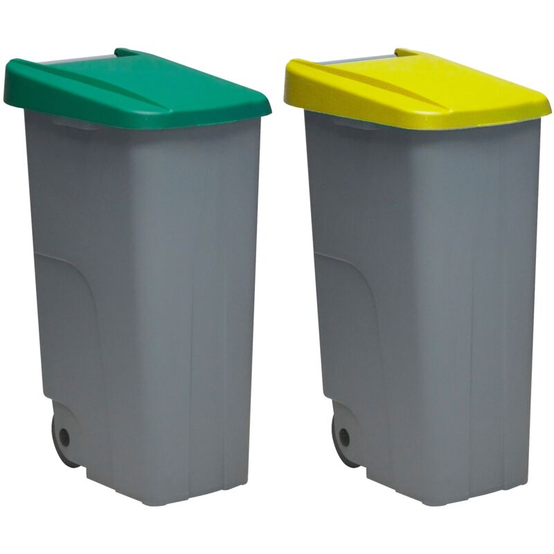 

Pack reciclaje Contenedor Reciclo 110 litros cerrado c/u: 220 litros totales, en 2 contenedores, en colores verde/amarillo