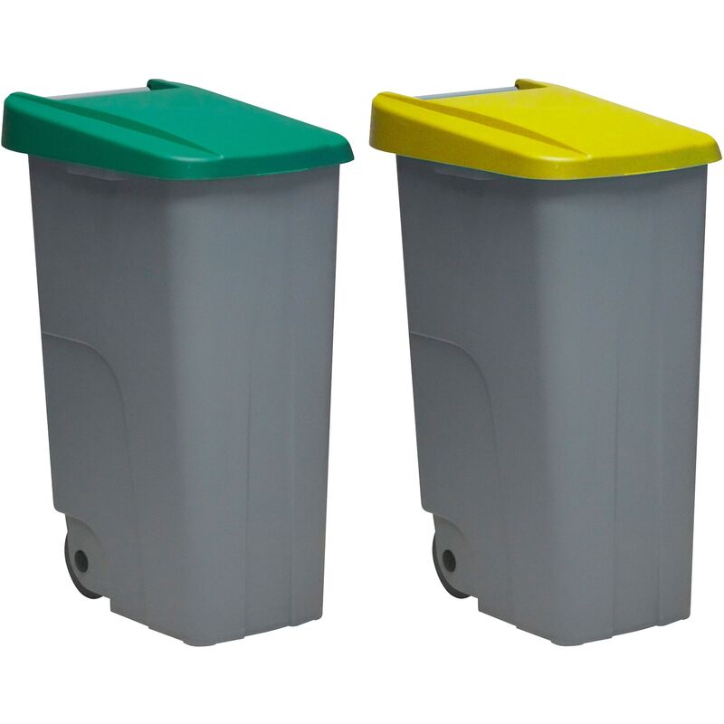 

Denox - Pack reciclaje Contenedor Reciclo 85 litros cerrado c/u: 170 litros totales, en 2 contenedores, en colores verde/amarillo