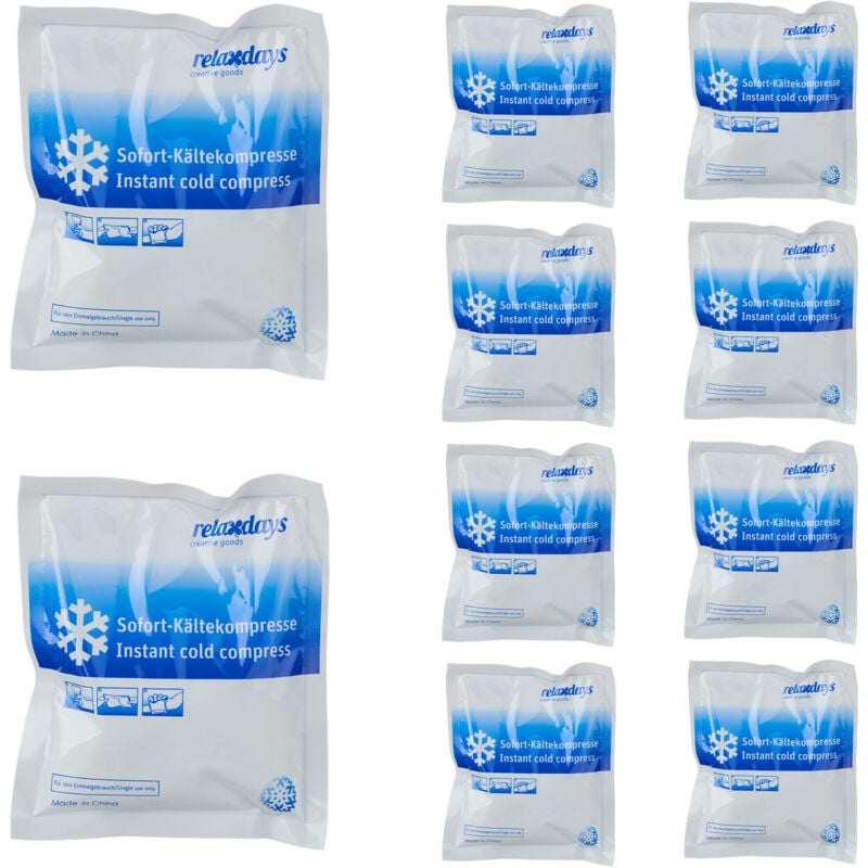Poches de froid instantané, Lot de 10, Compresses de froid, HxL: 14,5x12,5cm, sport & déplacements, blanc/bleu - Relaxdays
