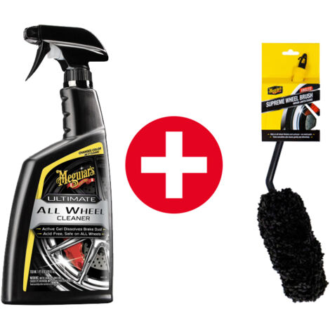 Pack Rénovateur Meguiar’s® pour plastiques extérieurs noirs- Ultimate, 12 oz (355 ml) bouteille & Meguiar’s® Brosse jantes suprême microfibre