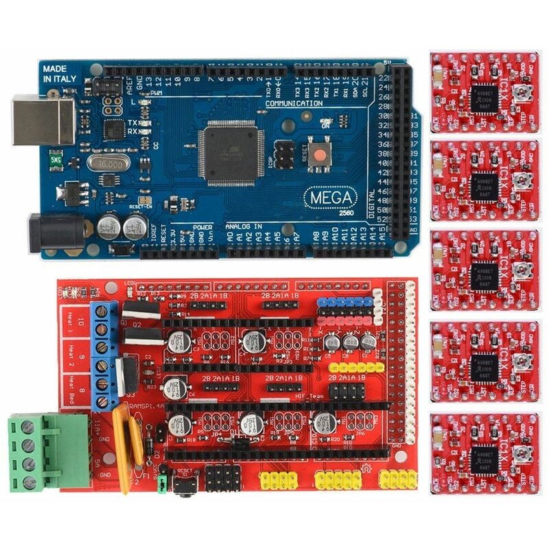 

Pack RepRap RAMPS 1.4 + Arduino Mega + 5 control paso a paso A4988