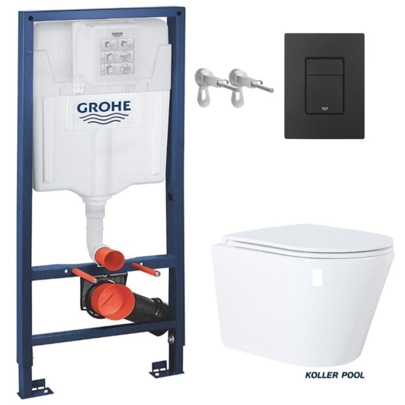 Grohe - pack réservoir encastrable Bati-Support et plaque noir mat avec wc suspendu orion blanc br Vortex 51,5cm par kp
