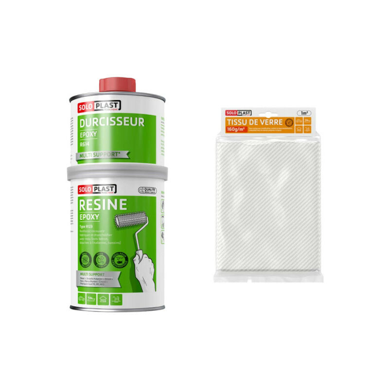 Soloplast - Pack résine epoxy R123 1 Kg - Tissu de verre Roving 160g m2