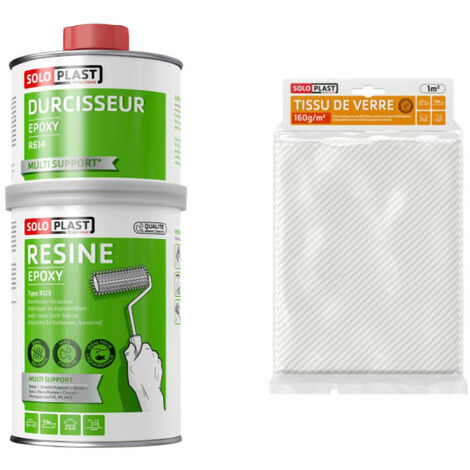 Pack résine epoxy R123 Soloplast 1 Kg - Tissu de verre Soloplast Roving 160g m2