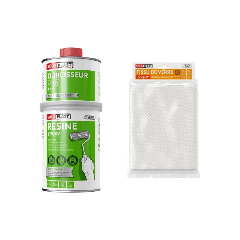Pack résine epoxy type R123 1kg Soloplast Tissu de verre Soloplast Roving 100g m2