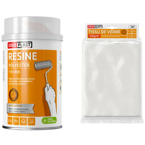 Pack résine polyester type Eco Soloplast 1 Kg - Tissu de verre Soloplast Roving 100g m2