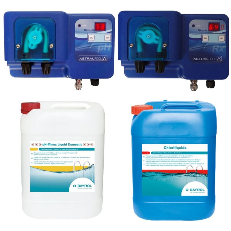 Pack Régulateur automatique pH et Chlore astralpool + 1 Bidon 20 l Chloriliquide + 1 Bidon pH Minus Liquid Domestic 20 l bayrol