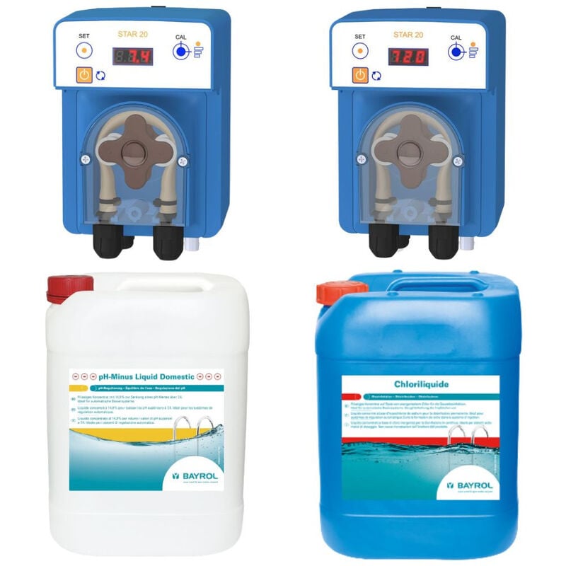 ESC - Pack Régulateur automatique pH et Chlore avady + 1 Bidon 20 l Chloriliquide + 1 Bidon pH Minus Liquid Domestic 20 l bayrol