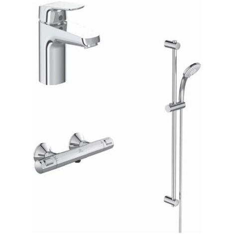 Pack robinetterie CERAFLEX thermostatique douche / combiné douche chrome avec mitigeur lavabo IDEAL STANDARD