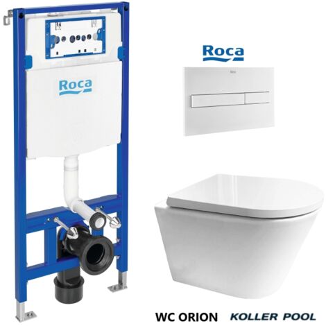 PACK ROCA DUPLO Bati-Support RÉSERVOIR ENCASTRABLE ET PLAQUE PL7 BLANC MAT AVEC Abattant WC ORION Vortex NOIR ENVELOPPANT