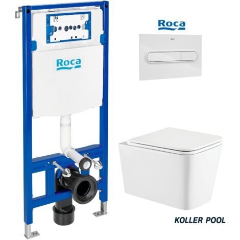 Pack ROCA Duplo One – Bâti-support avec réservoir encastré, plaque PL1 blanc brillant et WC suspendu Rim-Ex Trend 49 cm Vortex System KP