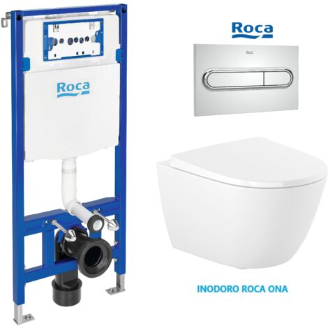Pack ROCA Duplo One – Bâti-support avec réservoir encastré, plaque PL1 chrome brillant et WC suspendu Rim-Ex ROCA Ona