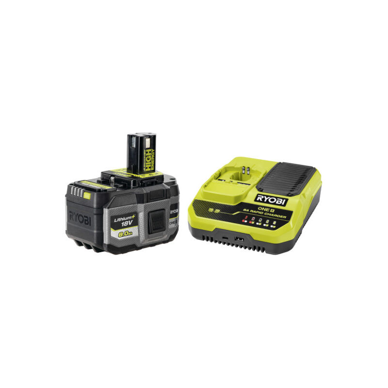 Ryobi - Pack 18V Batterie LithiumPlus High Energy 8.0Ah - Chargeur rapide 8.0Ah