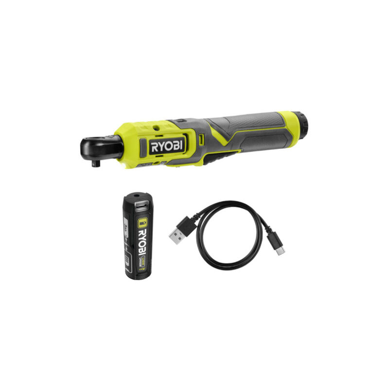 Pack Ryobi 4V Clé à cliquet RR14W4-0 - 1/4' - 1 Batterie 3,0Ah - Câble usb