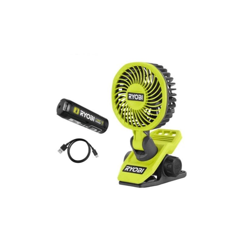 Pack RYOBI 4V Ventilateur sur pince RCF4-0 - 1 Batterie 3,0Ah - 1 Câble USB