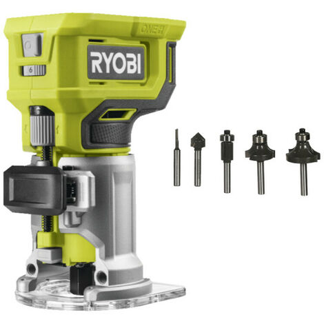 Pack RYOBI - Affleureuse à bois - RTR18-0 - 18V OnePlus - Sans batterie ni chargeur - Coffret 5 fraises panachées RAKRBS5 - Queue de diamètre 6mm