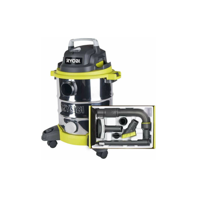 Image of Pack RYOBI aspirapolvere bagnato e asciutto 1250W - 20L - RVC-1220I-G - 6 accessori pulizia auto - RAKVA04