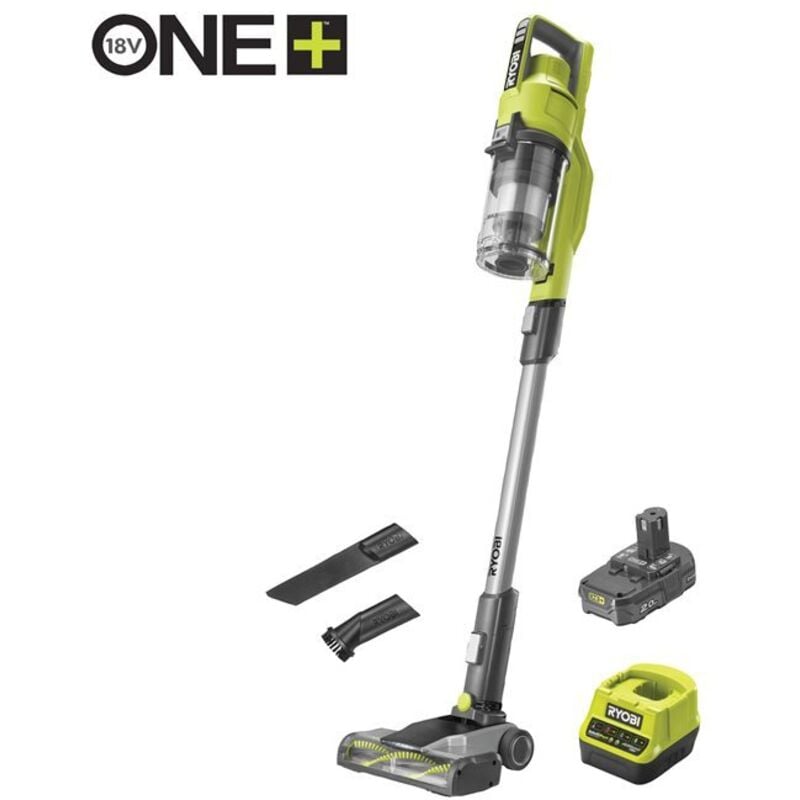 Ryobi - Pack Aspirateur balai - RSV18-120G - 18V One+ - 500ml - 1 batterie 2.0Ah - 1 chargeur - Tête de sol - RSVDFH24 - 27,5cm