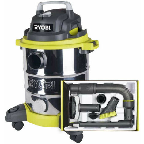 Pack RYOBI Aspirateur eau et poussière 1250W - 20L - RVC-1220I-G - 6 accessoires nettoyage automobile - RAKVA04