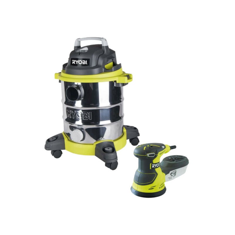 Ryobi - Pack Aspirateur eau et poussière - 1250W - 20L - RVC-1220I-G - Ponceuse excentrique électrique - 300W - 125mm - ROS300